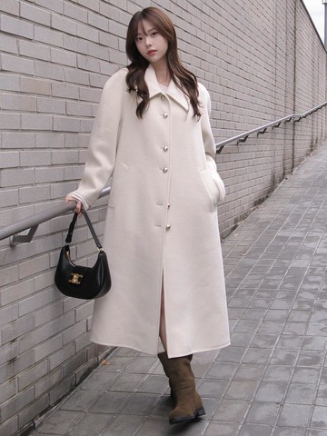 round sleeve single long handmade coat