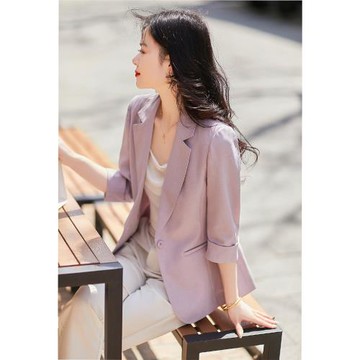 簡漫 鼎笈！清爽透氣醋酸  薄款七分袖西裝女夏 手工拱針通勤上衣