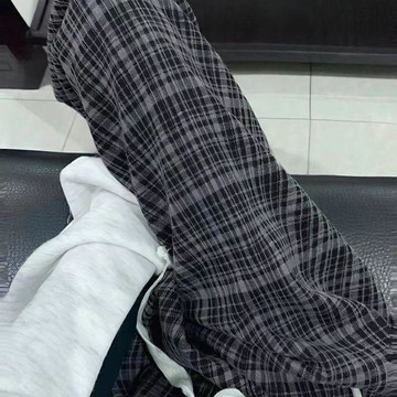 格子褲夏季薄款慵懶風寬鬆顯瘦百搭休閒長褲韓版潮流街頭時尚褲子 夏天長褲 薄長褲 女生長褲 顯瘦長褲 褲子女