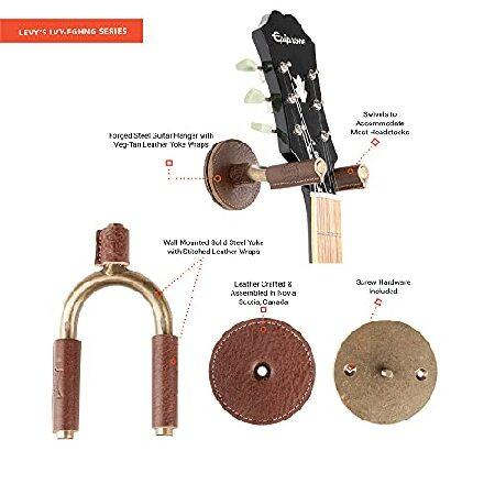 Levy's Leathers Forged Steel Guitar Hanger; Brass Metal with Brown Veg-Tan Leather Yoke Wraps (LVY-FGHNGR-BRBN)