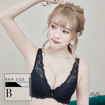 諾爾公主的裙襬繞頸式蕾絲內衣 深V蕾絲.三穿式.厚墊.MIT 一色【62023－蒲蕾絲黑】凱莉愛內衣