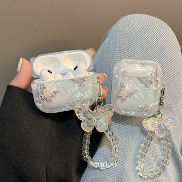 高級感 暈染貝殼紋蝴蝶 AirPods 4 保護套 AirPods 1/23代蘋果耳機殼 AirPods Pro2保護殼