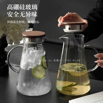 本島💥冷水壺玻璃耐高溫家用加厚款高硼硅大容量儲水煮茶泡果汁裝涼水壺