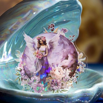 🍋檸檬青🍋新款現貨月球下起舞系列6款6張入超美月亮天使PET防水+硫酸紙雙材質貝殼光大張貼紙手賬裝飾素材