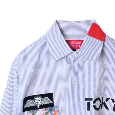 美品 TOKYO DEMOCRACY KOU ワッペン ストライプ アナーキー シャツ S