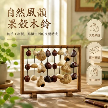 台灣出貨✨ 天然木果風鈴 24顆溪聲擺件 療癒家居裝飾 掛式庭院風鈴 自然木質音束 室內外風鈴飾品 17.5x23cm