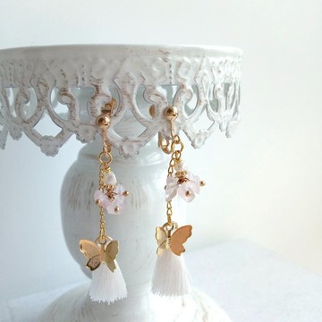 Aiyana 夢幻少女系列 粉水晶 天然珍珠 黃銅流蘇耳環 - 耳針/耳夾