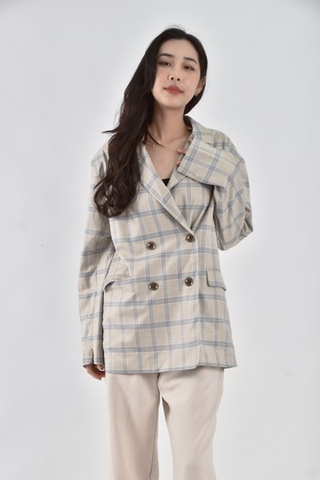 (L) ungrid秋冬西裝條紋杏色外套