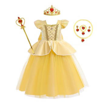 兒童cosplay貝爾公主裙女童美女與野獸cos服網紗蓬蓬裙演出禮服