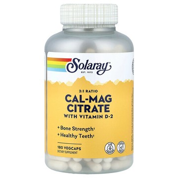 Solaray, 1 檸檬酸鈣鎂，含維生素 D-2，180 粒素食膠囊