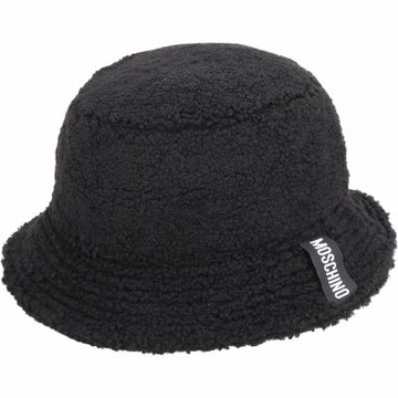 MOSCHINO 字母布標絨毛漁夫帽(黑色)