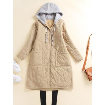 純棉加厚連帽加棉襯衫女長袖中長款加厚保暖棉襯衣外套