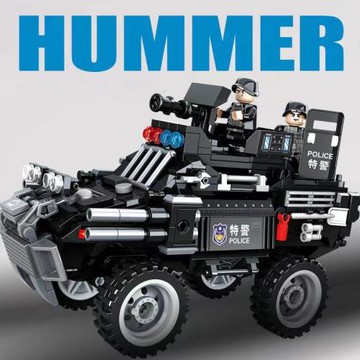 跨境貨源樂毅積木特警武裝沖鋒車警察裝甲車兼容樂高男孩拼裝玩具