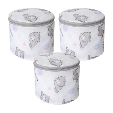 Axis 艾克思 療癒貓細密網內衣清洗袋 內衣專用 3件組  貓圖樣色 白色 + 灰色  1組