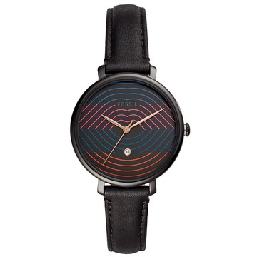 FOSSIL JACQUELINE 浪漫唇印皮革女錶-黑桃紅36MM(LE1095)【ERICA STORE】