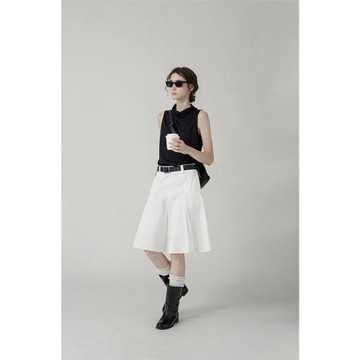 24ss 春夏簡約兩色線性壓褶a字修身顯瘦半裙