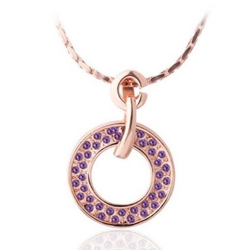 純銀項鍊 鍍18K金鑲鑽吊墜-時尚精美圓形百搭生日母親節禮物女飾品73ce190【獨家進口】【米蘭精品】