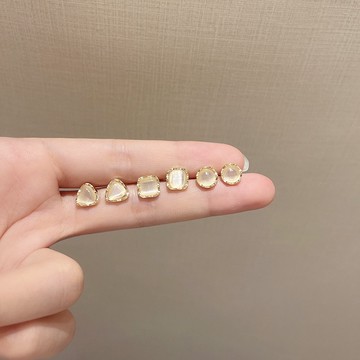 升級版 精緻專櫃款 D2601 日韓流行時尚 S925 銀針 簡約 幾何 貓眼石 甜美耳飾 耳環 耳針
