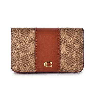 COACH金屬C字老花C紋拼接皮革卡夾零錢包(卡其棕)194838-4｜GoBrand購名牌