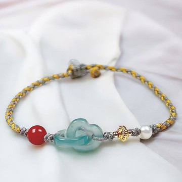 冰種翡翠心連心編織手鍊 | 天然A貨翡翠 | 送禮