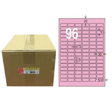 【龍德】LONGDER 三用電腦標籤 A4 96格 圓角 13*30mm粉紅1000張/箱 LD-8116-R-B(適用雷射、噴墨、影印)