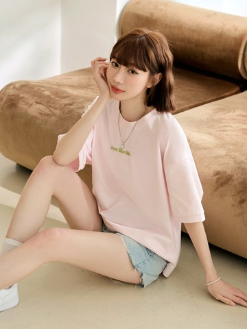 撞色標語發泡印花寬鬆上衣