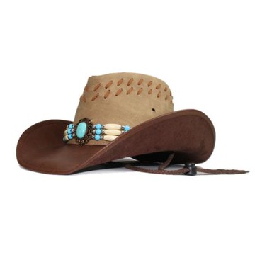 復古藏式松石做舊真皮質感男女式大檐騎馬美國西部牛仔帽遮陽保暖