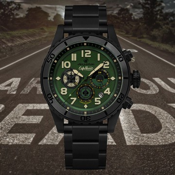 elegantsis 愛樂時 cafe racer咖啡騎士 奔馳石英腕錶-綠 ELJR23QS-TONUP-VG02MA