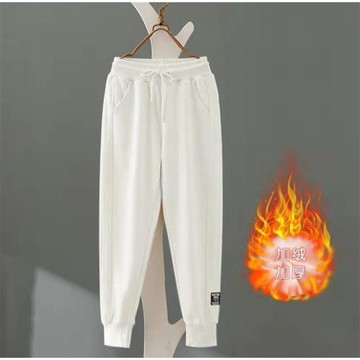 白色歐貨運動休閑衛褲女2024年秋冬加絨春秋新款洋氣寬松束腳褲子