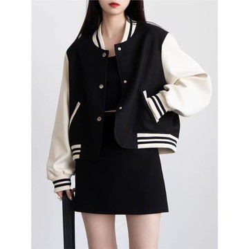 街頭休閑拼接撞色棒球服外套女2025年秋季新款獨特超好看短款夾克