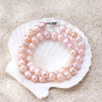 天然粉紫螺紋珍珠套裝 10–11mm 銀色龍蝦扣 簡約時尚 週年紀念
