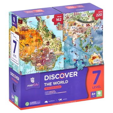mierEdu 益智學習拼圖 Level 7 澳洲+世界地圖  162片  世界探索 多色  1組