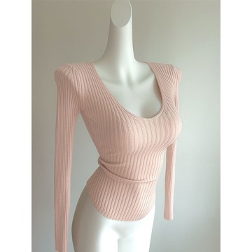 韓版v領毛衣女秋冬季針織打底衫百搭緊身長袖上衣