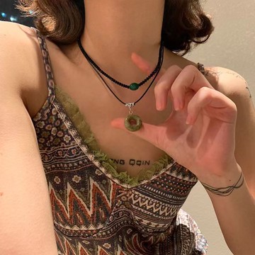 免運🔥圓環吊墜雙層中古手作項鍊輕奢小衆 高級女小衆原創復古民族配飾項鏈 安全扣 復古 飾品 鈦鋼 項鍊 嘻哈 頸鍊條