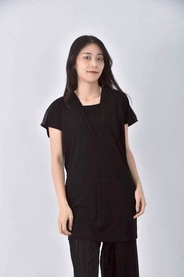 (XL) giordano ladiesV領黑色短袖上衣