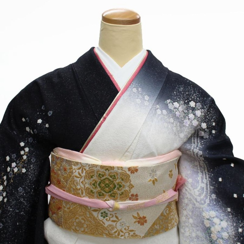 振袖 6点セット 辻が花 黒 白 個性的 卒業式