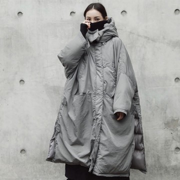 設計所在Style-冬季新款灰色加厚開衩寬鬆大棉衣外套棉襖