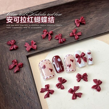 🎀秋冬上新🎀爆款蝴蝶結美甲飾品安可拉紅領結樹脂新年紅飄帶小香風指甲裝飾品