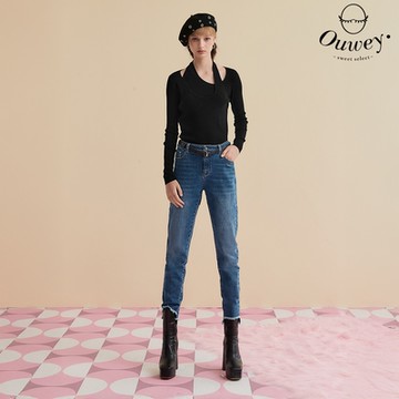 OUWEY歐薇 Y2K辣妹風中低腰牛仔窄管褲(藍色；S-L)3233398637