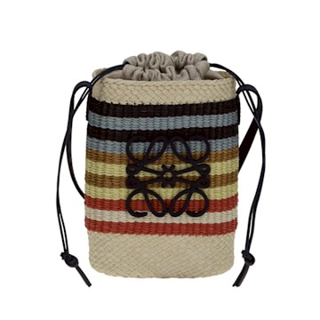 LOEWE 羅威 Square Pocket 彩色條紋 伊拉卡棕櫚葉 方形手拿包 肩背包 手機包 自然色/多色