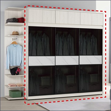 7.5尺被櫥式鋁框滑門衣櫥黑玻璃(衣櫥+被櫃) 收納衣櫃 拉門衣櫥【149B107124】Leader傢居館149-A214+A214+A214