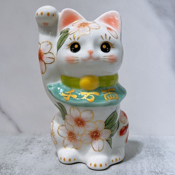 【櫻舞富貴】日本清水燒招財貓 | 色繪 櫻 千万両