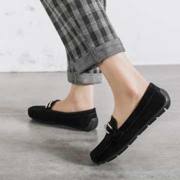 香港真皮豆豆鞋女2025春秋新款平底百搭單鞋孕婦鞋一腳蹬女鞋潮牌