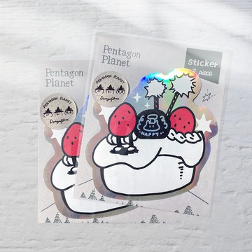新鮮草莓蛋糕 大貼紙 2入  行李箱貼紙 造型貼紙 /五角星球
