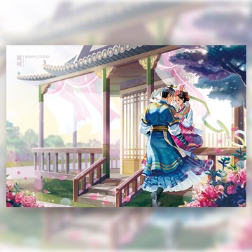 牡丹夫妻的愛 - 韓服女孩插畫明信片 (uha)