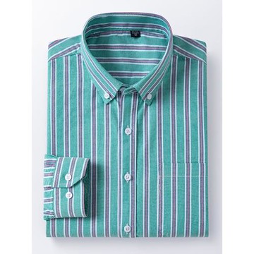 保羅100%純棉牛津紡男士長袖襯衣中老年寬松休閑免燙爸爸大碼襯衫