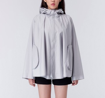 【特賣】草間彌生的小南瓜  連帽上蠟斗篷風衣 淺灰 / 黑