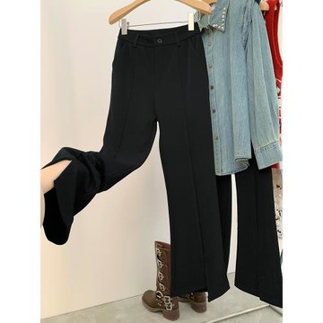 黑色開叉微喇叭西裝褲女夏季2025新款高腰顯瘦休閑垂感闊腿褲