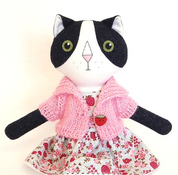 黑白貓女孩手工毛絨小貓玩具毛絨玩具娃娃