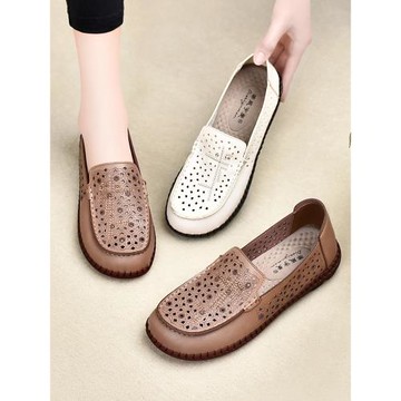 夏季媽媽鞋中老年舒適一腳蹬洞洞涼鞋女鏤空透氣老北京布鞋單鞋子